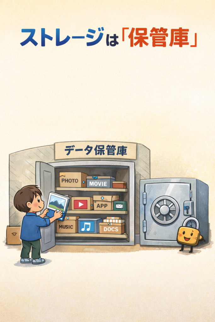 ストレージは、データの保管庫であるというイメージをしやすい画像です